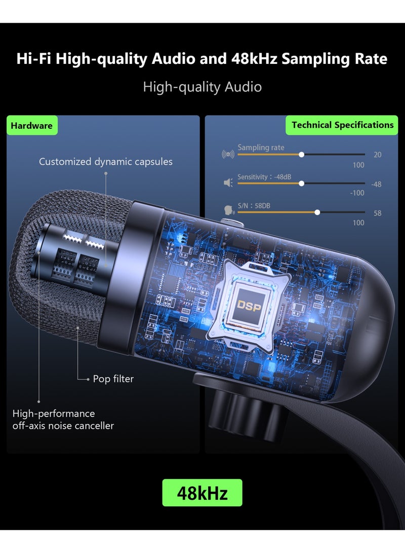 كينجوان ميكروفون ألعاب USB للكمبيوتر، عالي الحساسية، ميكروفون مكتبي متعدد الاتجاهات/أحادي الاتجاه، كتم صوت بلمسة واحدة، توصيل وتشغيل فوري، التقاط صوت بزاوية 360 درجة، تصميم سلكي صغير الحجم - Image 2